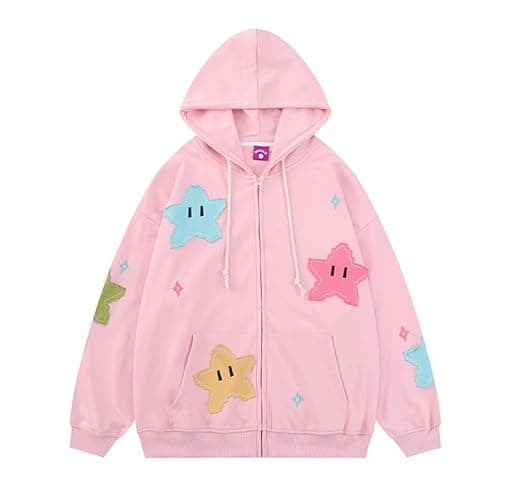 Tooe Women's Preppy Star Zip Up Hoodies Y2K Graphic Vintage Jacket Harajuku Baggy Sweatshirts Alt Long Sleeve Clothes - Image 1