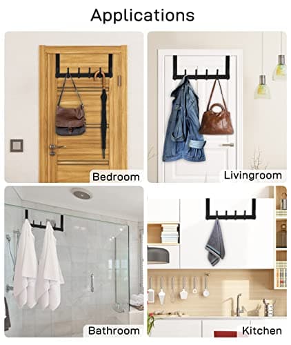 Optish Over The Door Hooks, Door Hanger Hooks for Hanging, Towel Racks for Bathroom with 12 Coat Hook, Coat Rack College Dorm Essentials Bathroom Accessories（1 Pack, Black） thumbnail 7