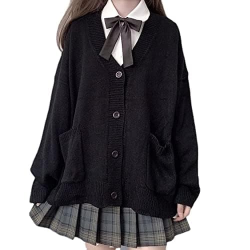 Preppy Aesthetic Clothes Cute Japanese School Sweater Kawaii Solid V-Neck Loose Knitted Cardigan JK Uniform Cosplay thumbnail 2