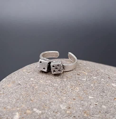 DICE RING - Casino Ring • Silver Plated Dice Ring • Luck Ring • Rolling Dice Ring • Mens Ring • Carved Statement • Adjustable Ring • QD356 thumbnail 8