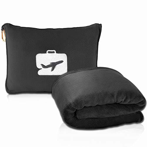 EverSnug Travel Blanket and Pillow - Premium Soft 2 in 1 Airplane Blanket with Soft Bag Pillowcase, Hand Luggage Sleeve and Backpack Clip (Black) - Image 1
