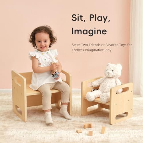 OOOK Montessori Weaning Table and Chair Set, Kids Activity Table and Chair Set with Fence for Read, Play Toys, Snack Time, Step Stool, 1-3 Year Old Kids Montessori Furniture thumbnail 6