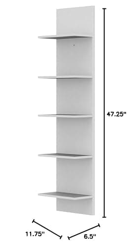Danya B. Narrow Decorative Wall Mount Vertical Shelving Unit – Modern Column with 5 Shelves Home or Office for Books, Décor Display (White) - White thumbnail 3