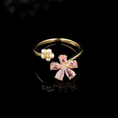 Kokoma Dainty Flower Ring for Women Sparkling Cubic Zirconia Daisy Open Statement Rings Pearl Chic Engagement Promise Ring Wrap Finger Band thumbnail 5