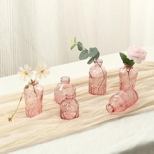 Efavormart Set of 6 Vintage Embossed Dusty Rose Glass Bud Vases, Decorative Apothecary Style Reed Diffuser Table Centerpieces thumbnail 7