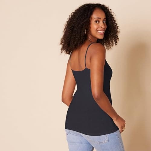Amazon Essentials Women's Slim-Fit Camisole for Layering and Everyday Wear, Pack of 4, Black, Medium thumbnail 3