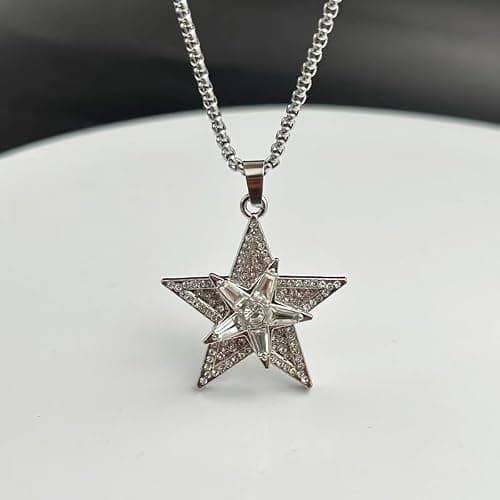 Vurotry Silver Star Necklace Star Pendant Necklace Fashionable And Avant Garde Cubic Zirconia Rotating Stars Necklaces Pentagram Necklace Can Be Worn By Both Men And Women Jewelry thumbnail 7