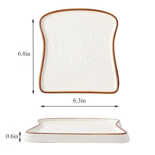 Toast Shape Ceramic Plate Family Restaurant Handmade Cutlery Bread Plate Cake Plate 2-piece Package (Brown) thumbnail 3