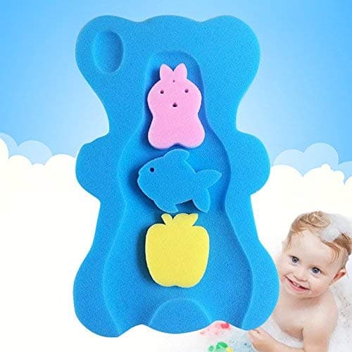 UNAOIWN Baby Bath Sponge Infant Bath Cushion Comfy Anti Bacterial and Skid Proof Bathing Mat (Blue) - Image 1