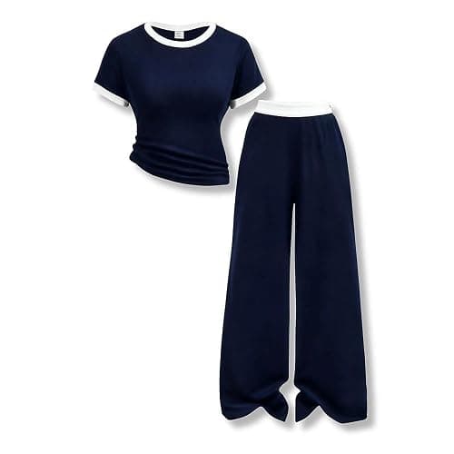 Voxikodex 7-14 Years Girls Sizes 2 Piece Casual Set Ruched Short Sleeve Fitted Waist-Cinched Top & Wide Leg Pants - Image 1