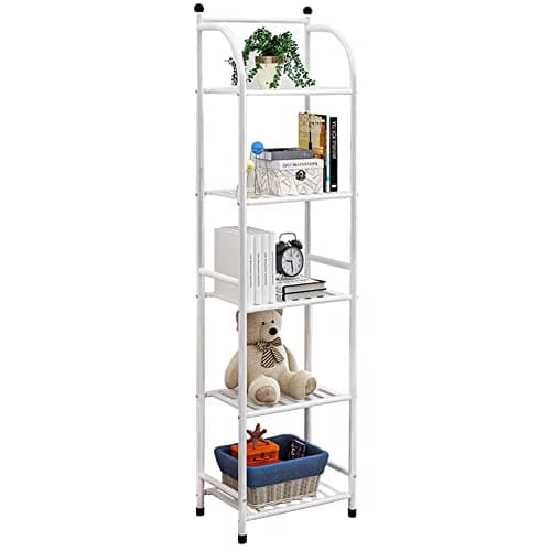 5 Tier Bathroom Storage Open Shelf Unit,Storage Shelf Rack,Free-Standing Metal Corner Rack Shelving for Bathroom,Kitchen, Living Room, Hallway,Display Bath Essentials, Planters, Books (5-Tier, White)