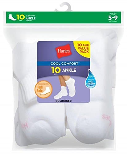 Hanes Women's Ankle, Moisture-Wicking Socks for Women, Cushioned Athletic Ankle Socks, 10-Pack thumbnail 2