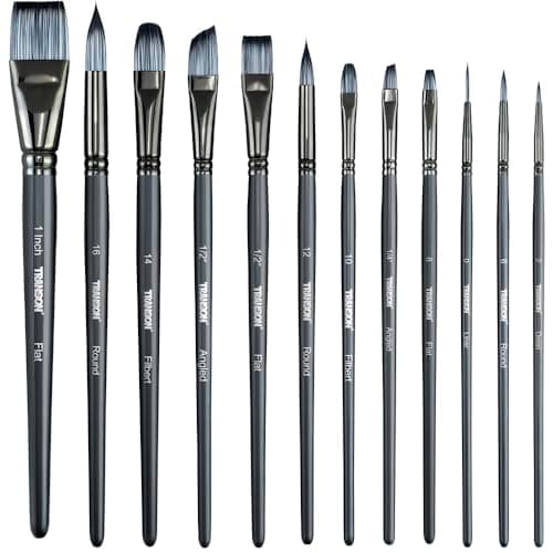 Transon Artist Paint Brush Set of 12 for Watercolor Acrylic Gouache Oil and Tempera Painting - Image 1