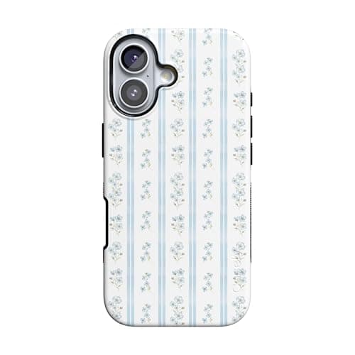 Casely iPhone 17 Case | Cottage Stripe | Blue Floral | Bold Protective Design | Compatible with MagSafe - Image 1