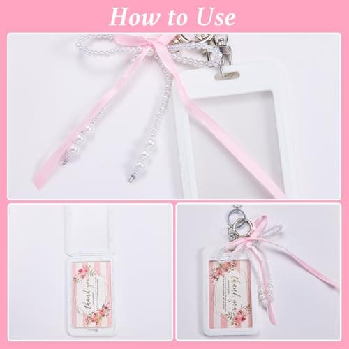 EVERJOYCRAFT 2 Sets Photocard Holder with Pearl Bow Cute Badge Holders thumbnail 5
