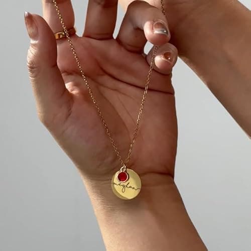MignonandMignon Birthstone Name Necklace Personalized Gifts for Women Jewelry for Mom Gold Plated Pendant Charm, Custom Grandma Birthday Holiday Gifts -CN-BS-SH thumbnail 6
