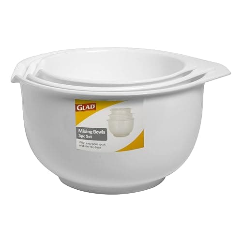 GLAD Mixing Bowls with Pour Spout, Set of 3 | Nesting Design Saves Space | Non-Slip, BPA Free, Dishwasher Safe Plastic | Kitchen Cooking and Baking Supplies, White thumbnail 4