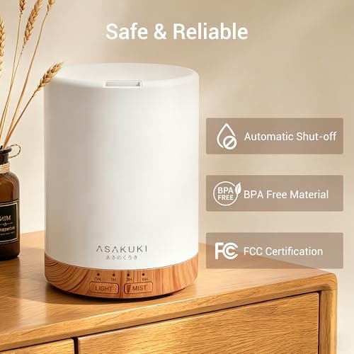 ASAKUKI Essential Oil Diffuser for Home, 300 ml Humidifier with Automatic Shut-Off, Quiet Aromatherapy Diffuser with 7 LED Lights for Living Room, Kitchen, Bedroom, Hotel - Light Brown thumbnail 3