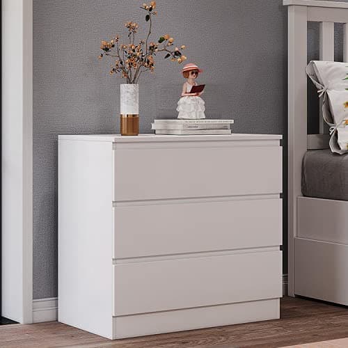 Panana Wooden 3/4/5/6 Chest of Drawers with Metal Runners Modern Bedside Storage Cabinet for Living Room Hallway Bedroom (White, 3 Drawer Chest) - Image 1