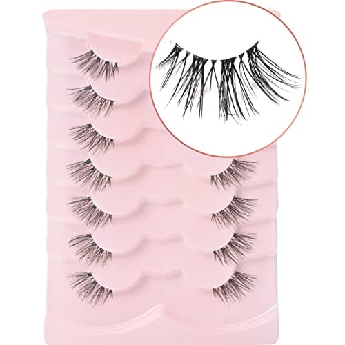 Onlyall Natural Lashes Half Lashes Natural Look False Wispy Eyelashes Clear Band Lashes Pack 3D Faux Mink Lashes 7 Pairs C03 thumbnail 8