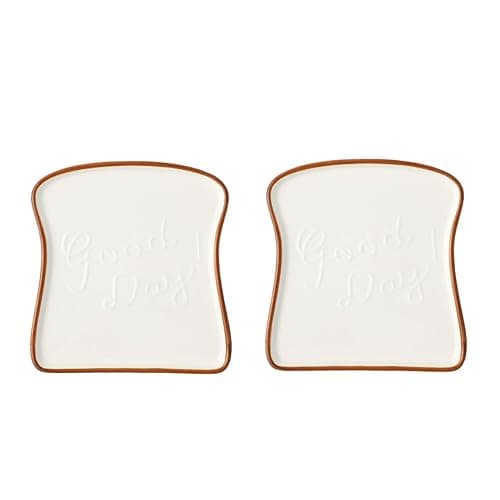 Toast Shape Ceramic Plate Family Restaurant Handmade Cutlery Bread Plate Cake Plate 2-piece Package (Brown) - Image 1