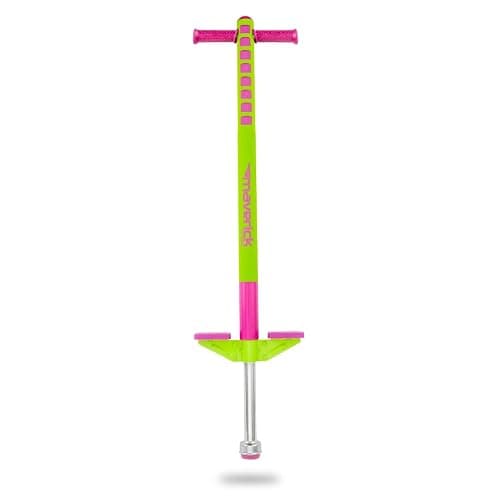 Flybar Limited Edition Foam Maverick Pogo Stick for Kids - Two New Rubber Hand Grips (Lime/Purple) - Image 1
