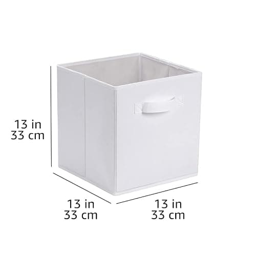 Amazon Basics Collapsible Fabric Storage Bins with Handles, Cube Organizer, 13"x13"x13", White, 6-Pack thumbnail 3