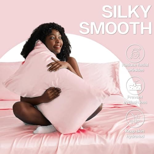 MR&HM Satin Pillowcase for Hair and Skin, Silk Satin Pillowcase 2 Pack, Standard Size Pillow Cases Set of 2, Silky Pillow Cover with Envelope Closure (20x26, Light Pink) thumbnail 4