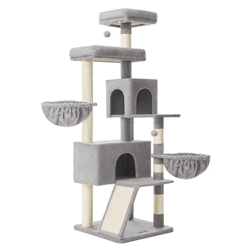 Feandrea Cat Tree, 68.5-Inch Tall Cat Tower, Multi-Level Plush Condo with Large Perch, Scratching Posts, Double Caves, Dove Gray UPCT006G01 thumbnail 7