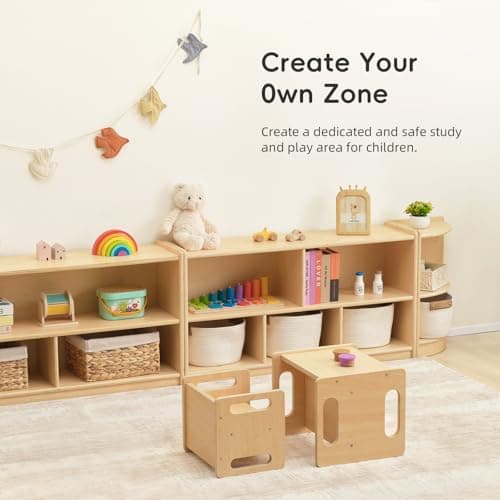 OOOK Montessori Weaning Table and Chair Set, Kids Activity Table and Chair Set with Fence for Read, Play Toys, Snack Time, Step Stool, 1-3 Year Old Kids Montessori Furniture thumbnail 8