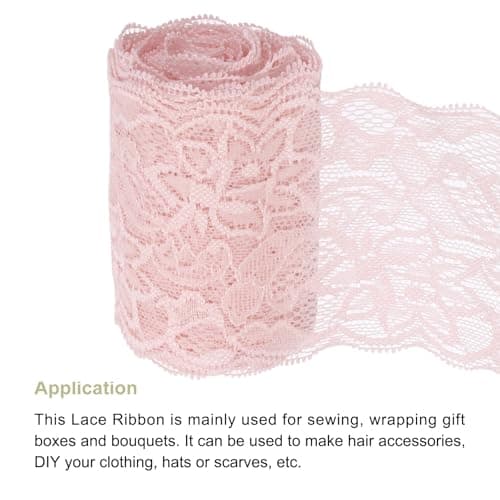 MECCANIXITY 3 Inch Wide 5 Yard Elastic Lace Ribbon Floral Pattern Dark Pink Stretch Lace Trim Embroidered Fabric for Sewing Making, and DIY Crafts, Gift Wrapping, Bouquets, Wedding Decor thumbnail 3