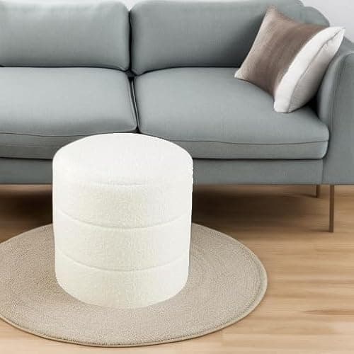 HomePop Upholstered Round Ottoman (No Lid, Seat Only) | HomePop Home Décor | Round Pouf Foot Rest – Cream Boucle thumbnail 8
