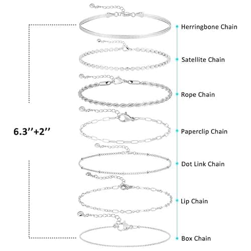 Kyerlyn Silver Bracelets for Women Trendy Waterproof Silver Dainty Bracelet Stack Adjustable Layered Bracelet Set Minimalist Fashion Jewelry thumbnail 5