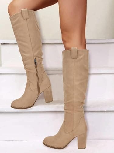 Juliet Holy Women's Knee High Boots Chunky Block Heel Wide Calf Round Toe Side Zipper Fashion Dress Boot thumbnail 6