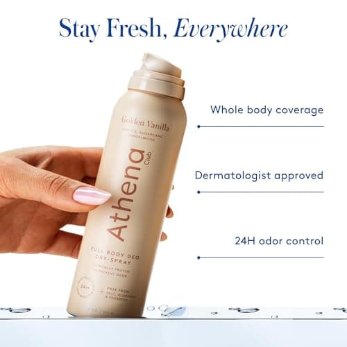 Athena Club Full Body Deo Natural Deodorant Dry Spray for Women, Aluminum Free 360 Degree Whole Body Deodorant, 24 Hour Odor Protection, No Residue, Golden Vanilla Scent, 4 oz (Pack of 2) thumbnail 2