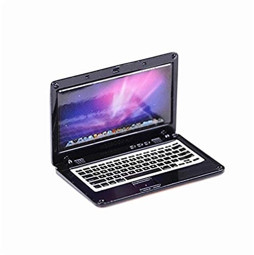 EatingBiting 2 Pack 1:12 mini House Miniature Home Living Room Mini Laptops Notebook Computers Screen Mini Laptop Miniature Scene Model Scale Accessories Black + Silver thumbnail 5
