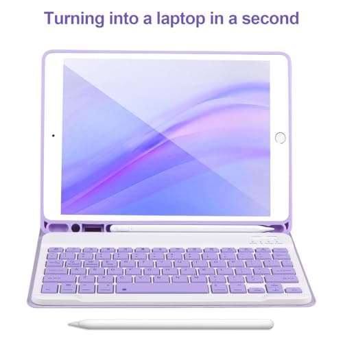 AHYWTAN Keyboard Case for iPad 9/8/7th Gen 10.2’’,Case with Keyboard ipad 10.2 inch,Keyboard for iPad 9th Gen,Bluetooth Keyboard for iPad 10.2,iPad Keyboard Case 9th Gen with Pencil Holder (Purple) thumbnail 4