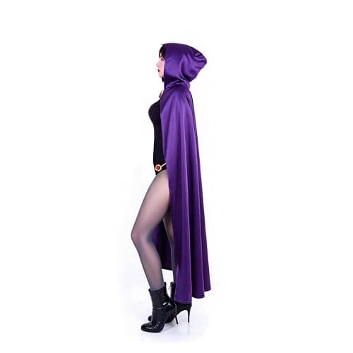 NDJLNZ 6PCS Raven Cosplay Costume Women's Halloween Raven Cosplay with Cape Belt Jumpsuit Tights Purple Uniform Suit thumbnail 4