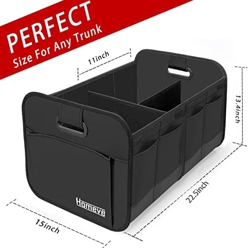 Homeve Car Trunk Organizer, Car Storage, Reinforced Handles, Collapsible Multi-Compartment Car Organizers, Foldable and Waterproof, 600D Oxford Polyester, Suitable for Any Car, SUV, Mini-Van, Black thumbnail 3
