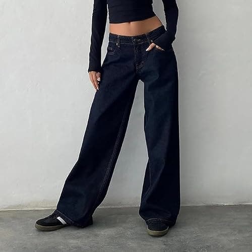 Low Rise Baggy Jeans for Women y2k Straight Wide Leg Boyfriend Streetwear Loose fit Jeans 2025 Fall Casual Denim Pants thumbnail 2