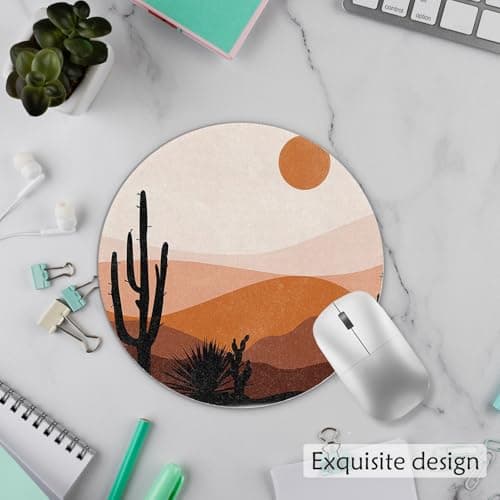 Qykwz Boho Western Cactus Mouse Pad, Abstract Boho Terracota Sun Desert Landscape Mousepad for Computers Laptop Home Office Dorm Desk Accessories, Western Office Supplies, 7.9x7.9 Inch thumbnail 3
