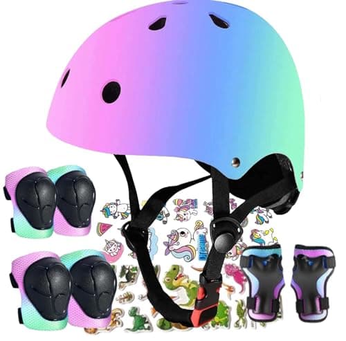 Kids Bike Helmet Adjustable Bike Helmet with Knee Pad Elbow Pads Guards, Toddler Helmets for 3-5-8-14+Riding Scooter Inline skatings Skateboard Helmet - Image 1