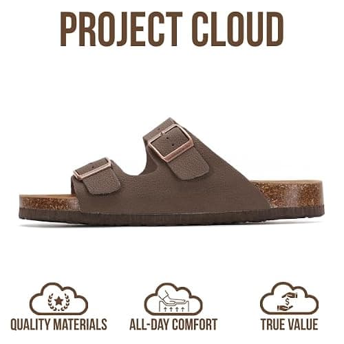Project Cloud 100% Genuine Leather Flat Sandals For Women 2026 Cork Footbed Womens Sandals with Memory Foam and arch support Vacation Essentials Slides for Women Footwear (Venita) thumbnail 3