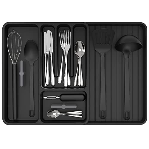 MR.SIGA Expandable Silverware Organizer, Flatware Organizer for Drawer, Utensil Organizer and Adjustable Cutlery Tray for Kitchen Drawer, Black - Image 1