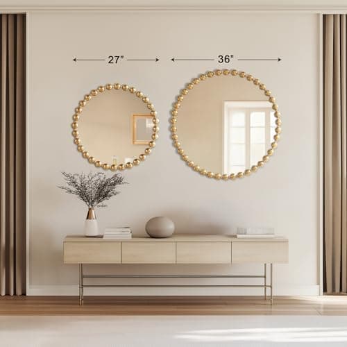 Madison Park Round Mirror, Metal Frame Circle Mirror 27 inch, Wall Art Decor Mounted Hanging for Entryway, Bathroom, hallway, Living Room, Vanity, Marlowe, Gold thumbnail 5