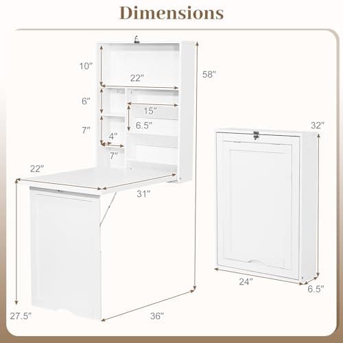 CasartUS Casart Multi-Function Computer Desk, Wall Mounted Fold Out Table, Convertible Desk Writing Desk for Home and Office thumbnail 2