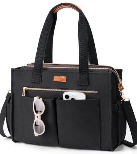 Canvas Tote Bag for Women, 15-Pocket Large Crossbody Purse Shoulder Satchel Handbag Bible Laptop Bag Zipper Bookbag for Teacher Nurse Work Travel College Everyday - Image 1