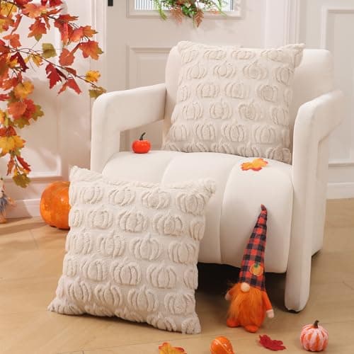 DFXSZ Fall Pillow Covers 16x16 Set of 2 Fall Decorations Autumn Beige Pumpkin Throw Pillow Cases Soft Plush Faux Fur Wool Couch Cushion Case for Chair Sofa Bedroom Living Room Home Decor PTK02B16 thumbnail 2