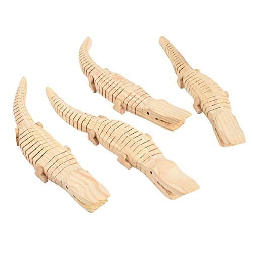 Hagao Wooden Crocodile Unfinished Wooden Wiggly Crocodile Jointed Flexible to Paint Blank Model Crafts for Arts and Crafts, Themed Birthday Party Supplies 4 pcs - Image 1