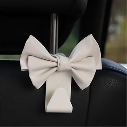 LIFOPY 2 Pack Car Purse Hooks, Cute Bow Car Seat Headrest Hook Hanger for Purses and Bags, Space-Saving Car Accessory (white) thumbnail 2